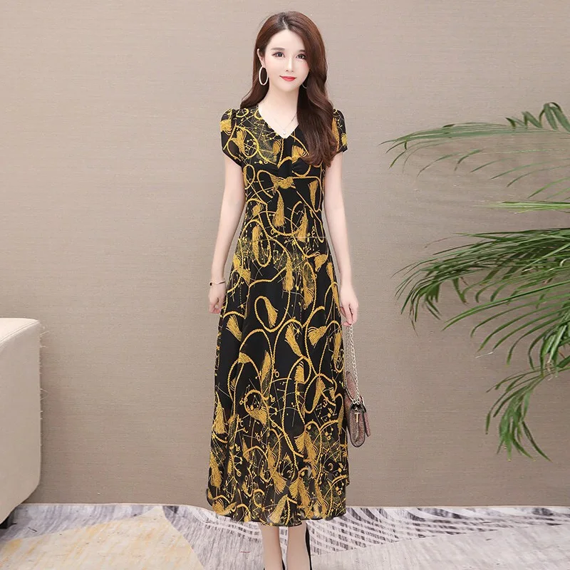Silk Dress Two-Piece Women's Elegant Floral Plus Size Dress Casual Beach Vintage Long Dress mother dress 2021 Summer New Fashion dress shops