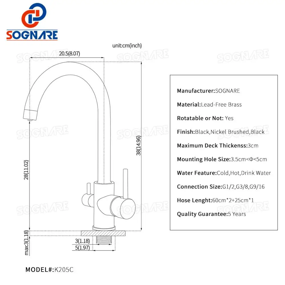  Kitchen Faucet with Filtered Water Mixer 360 Degree Rotation 3 Way Drink Water Tap Chrome Brass Sin - 32895933378