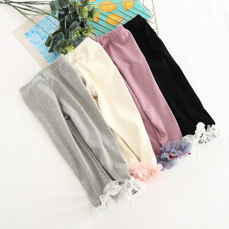 

Korean-style Childrenswear Girls Spring And Autumn New Style Baby Leggings Children Trousers Solid Color Tree Fungus-like Lacewo