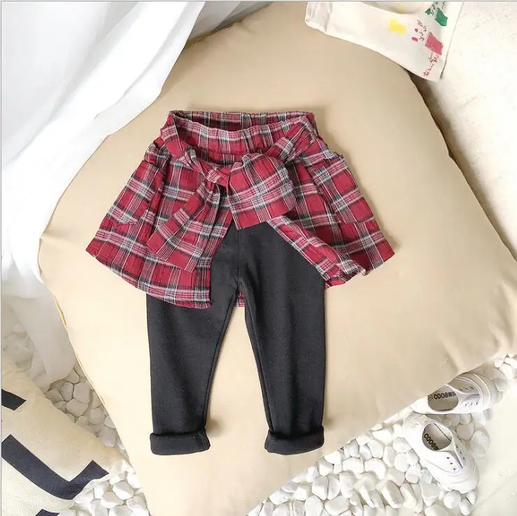Красный Hot Selling Girls Plaid Bow Pants Autumn Cotton Fashion Girls Leggings 2-7T PZ91 - Цвет: Красный