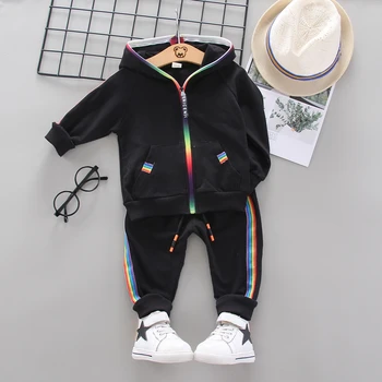

Kids Spring Autumn Baby Clothes Suit Toddler Cotton Infant Clothing Children Boy Girl Hooded Rainbow Zip Jacket Pants 2 Pcs/set