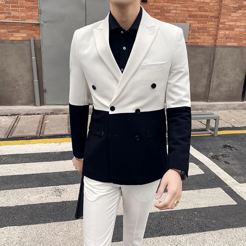

suir for men korean slims suit New Fashion Patchwork suit trend Gentleman Suit 2 Piece High-end Casual Suits ropa hombre