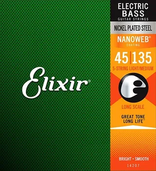 

14207 nanoweb strings for 5 string bass guitar, light/medium, 45-135, Elixir
