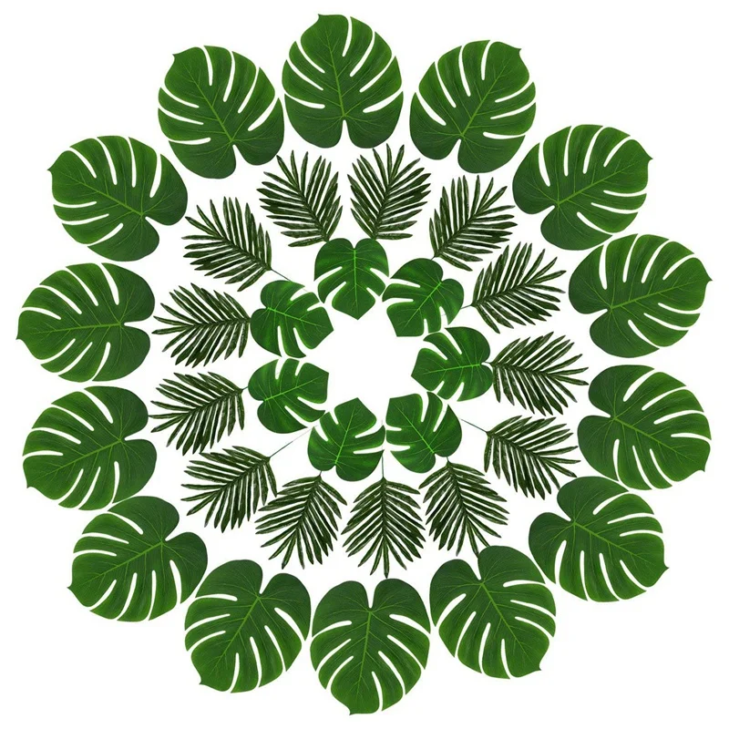 

BEAU-36 Pcs 3 Kinds Artificial Palm Leaves Tropical Plants Fake Leaves Safari Leaves Hawaiian Luau Party Suppliers Decorations