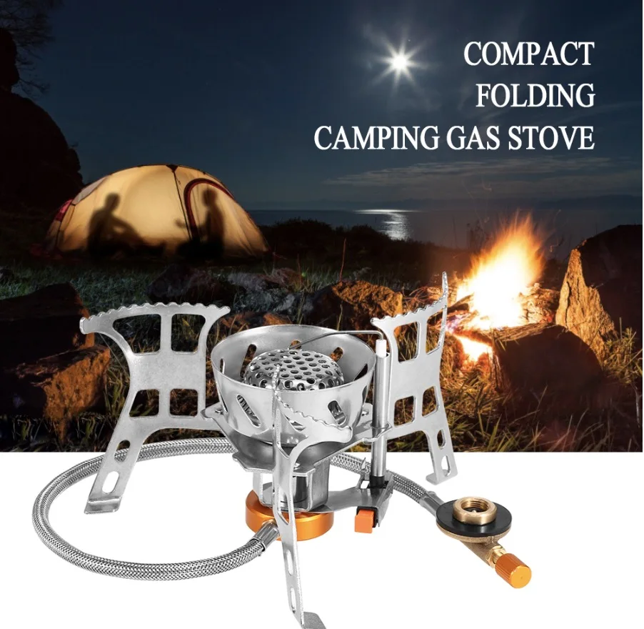 

Portable Windproof Camping Gas Stove Outdoor Cooking Stove Foldable Split with Gas Conversion Head Adapter