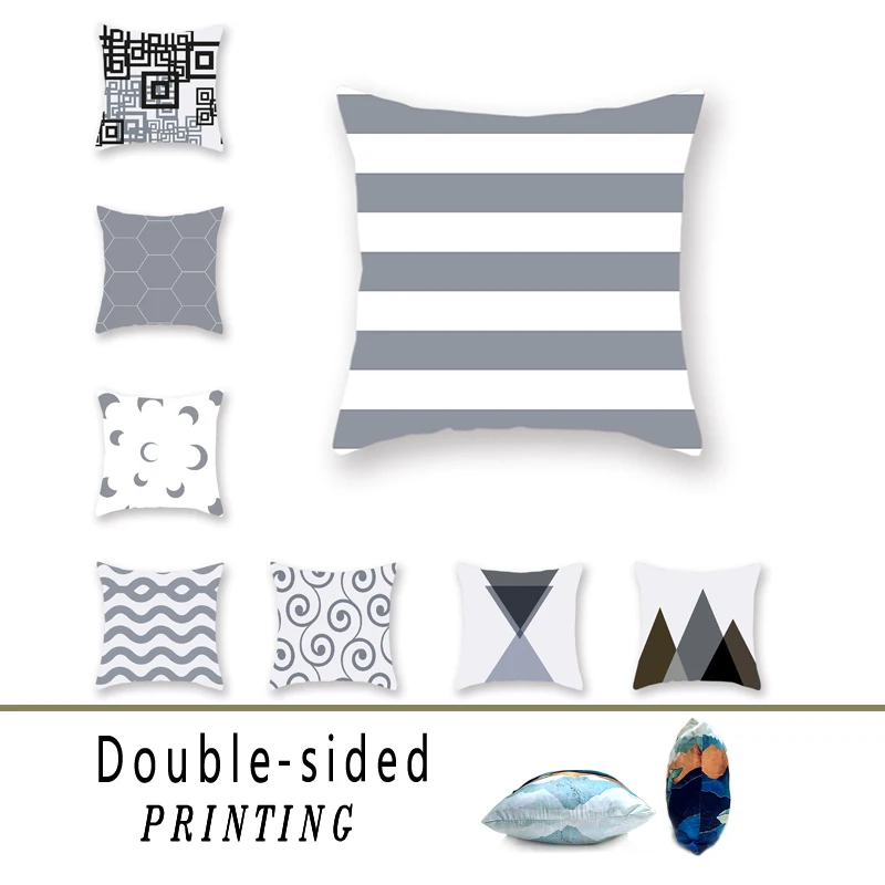 

Silver Gray Double-sided Peach Skin Printed Pillowcase Geometric Cushion Cover Office Sofa Mattress Home Decoration Multi-size