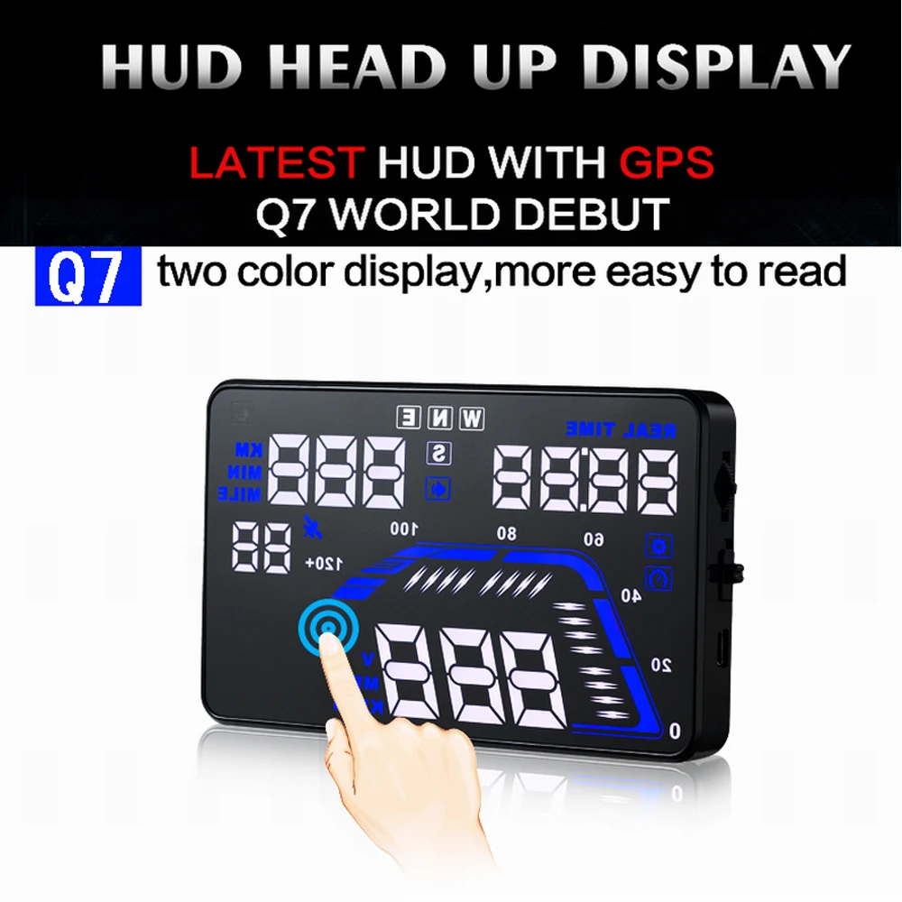 Q7 5," многоцветный автомобильный HUD gps дисплей спидометры превышение Предупреждение приборной панели лобовое стекло проектор Универсальный