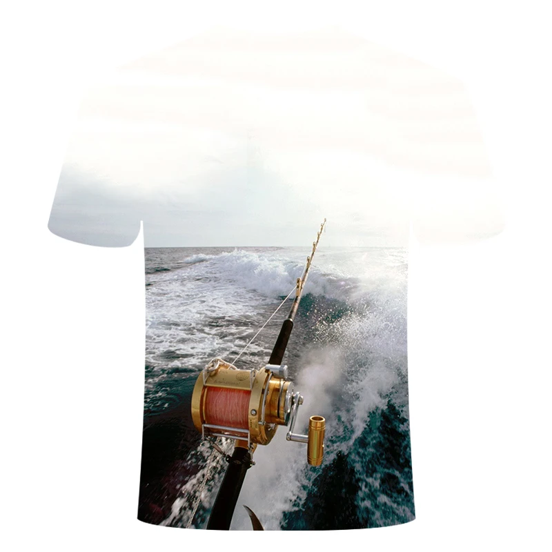 Летняя Новинка, Мужская футболка с 3D крутым принтом для рыбалки, мужские короткие топы с воротником 0, повседневная мужская футболка для рыбалки