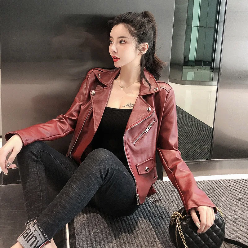 

2019 Autumn And Winter New Style Korean-style Slim Fit Versatile PU Leather Small Locomotive Leather Jacket Coat