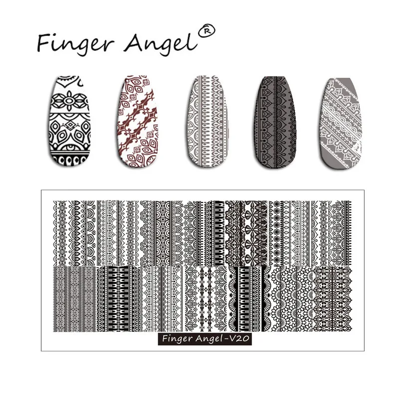 Finger Angel пластины для штамповки ногтей 6x12 см штамп дизайн ногтей шаблоны перо Кружева Дизайн животных ногтей штамп инструмент для трафаретов# FJH19