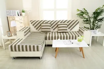 

Spring and autumn cotton hemp sofa cover non slip, skin friendly, breathable stripe pattern, elegant living room sofa cover