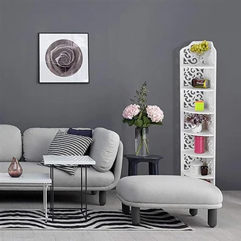 

7 Tiers Wood-Plastic Composite Corner Shelf Storage Shelves Organizer Carved Display Rack for Kitchen living room home furniture