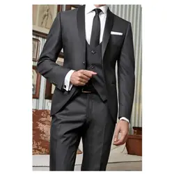 2022 New Arrival Shawl Collar Men's Black Suits Hot Sale Custom Made Single Breasted Fashion Casual Wear Blazer 3 Pieces Skinny