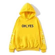 Autumn Winter Fleece Oh Yes Letter Harajuku Print Pullover Thick Loose Women Hoodies Sweatshirt Female Casual Coat
