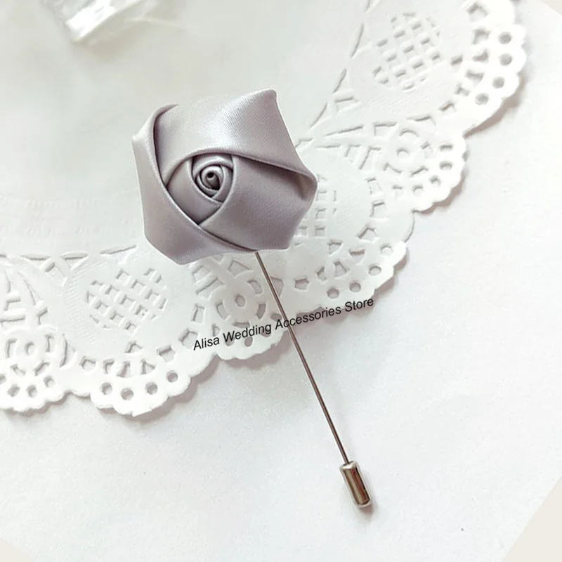 Red Boutonnieres Wedding Accessories Groom Corsage Lapel Pins Ribbon Roses Flower Men Women Buttonhole Brooch Mariage Prom Decor