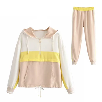 

Women tracksuit pink two piece set top and pantst Women Autumn Hooded Bomber Jacket Set Ladies Joggers Set Loose Hoodies Set