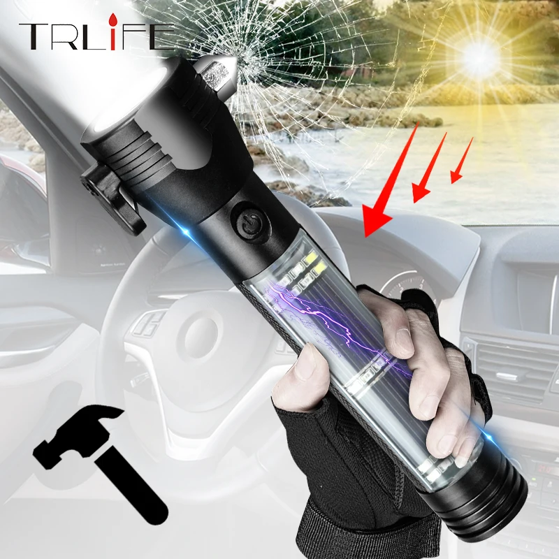 US $16.91 USB Solar LED Flashlight Emergency Light Safety Hammer Recharging Power Bank Outdoors Compass Survival Tool For Travel Camping