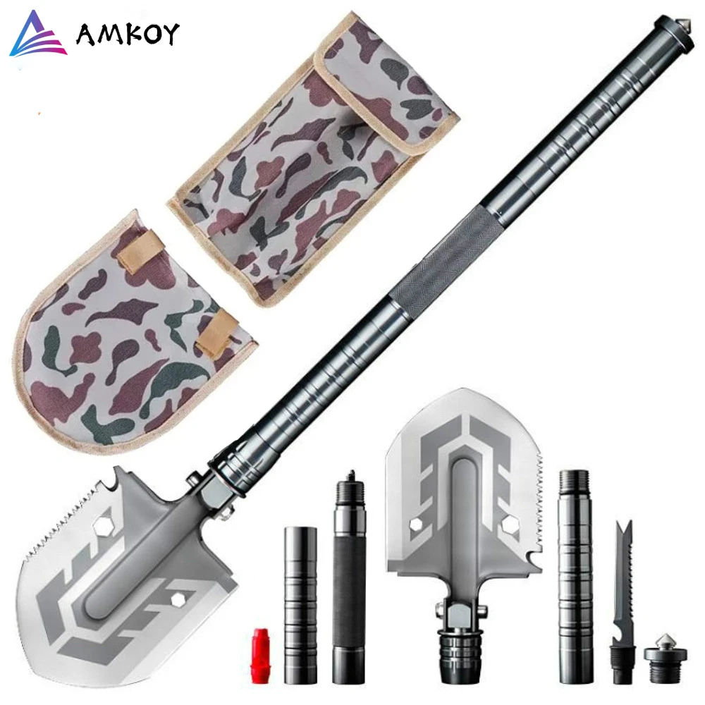 Outdoor Tactical Camping Shovel 58 HRC  Multitool Folding Shovel Lifter Mounted Shovel Fishing Outdoor Emergency Camping Tool
