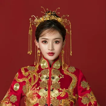 

Bride Xiuhe tiara Chinese atmosphere luxury Xiuhe clothing rockhopper hair accessories wedding step shake tassel female 2019 new