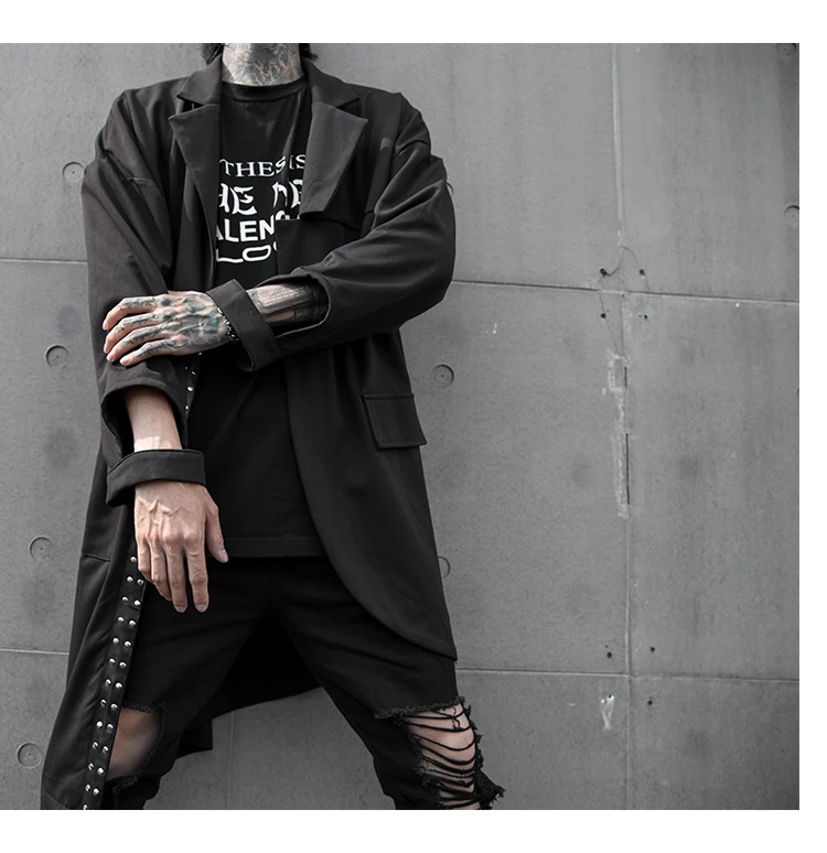 Тренч Una Reta для мужчин, новинка, Harajuku, ветровка с заклепками, пальто, мужская повседневная верхняя одежда в стиле хип-хоп, уличная куртка с капюшоном