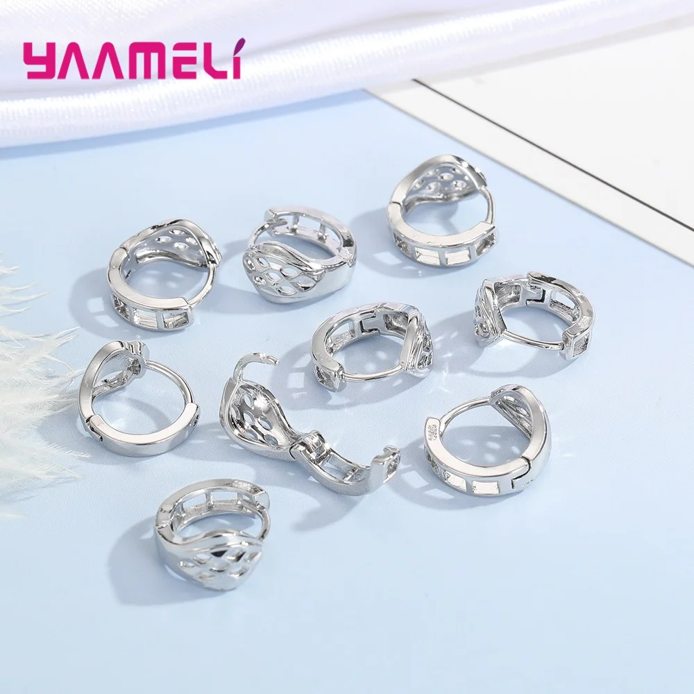 100% Real 925 Sterling Silver Earrings Statement Heart Star Square Round Geometric Hoop Flexible Earwire Leverback Women Jewelry