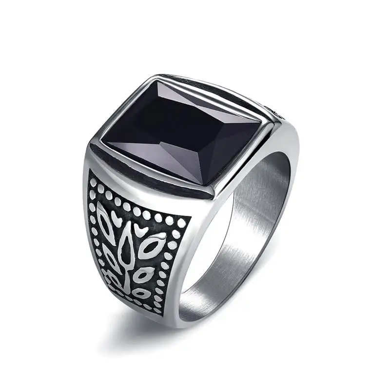 Jiayiqi квадратное циркониевое мужское кольцо с камнем, винтажное титановое уплотнительное кольцо из нержавеющей стали, Панк Хип-хоп мужское ювелирное изделие на палец, Anel - Цвет основного камня: Черный