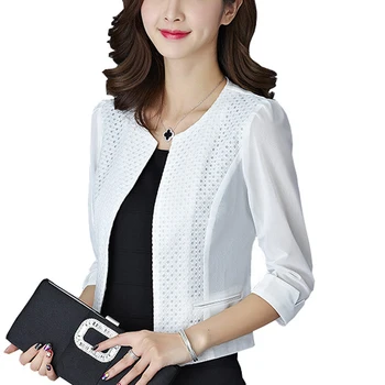 

White blazer Round Collar 2020 New Seven Sleeve Mesh Blazer Women's Short Korean slim Casual jacket Women Tops 290E