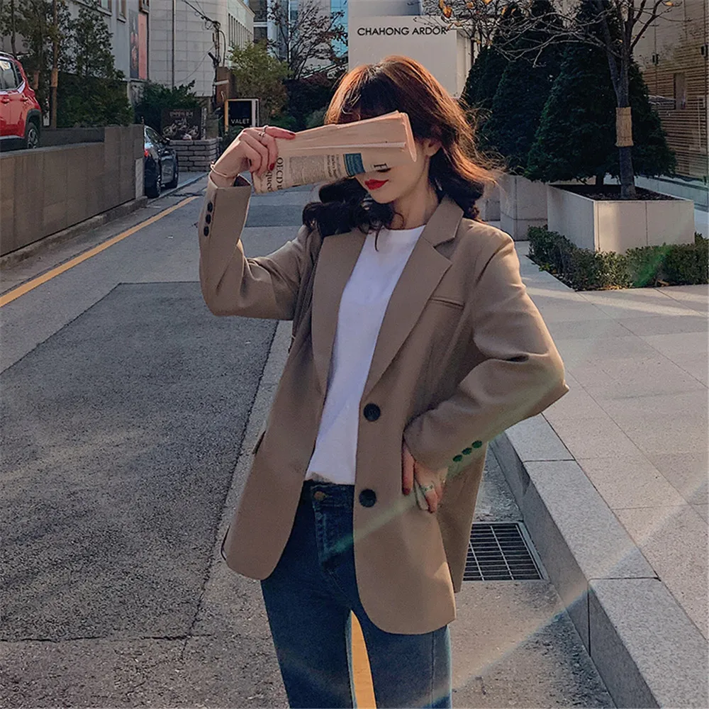 

2020 Spring New Women Fashion Blazer Preppy Style Notched Full Sleeve Single Breasted Female Coat Elegant Top Woman Clothes D631