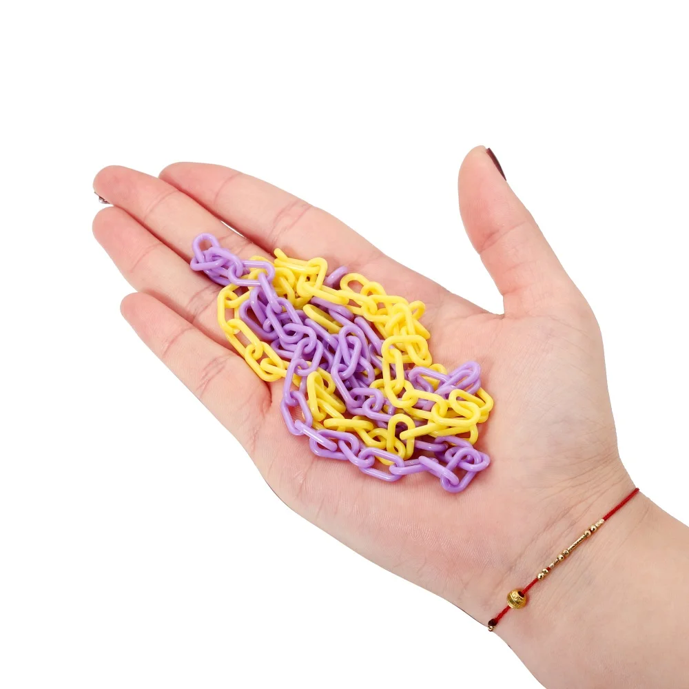10Pcs 50cm Bunte Kunststoff Platz Link Kette Karabinerverschluss Schlüsselanhänger Für Halskette Armband DIY Machen Kette Links Zubehör – Detail 5