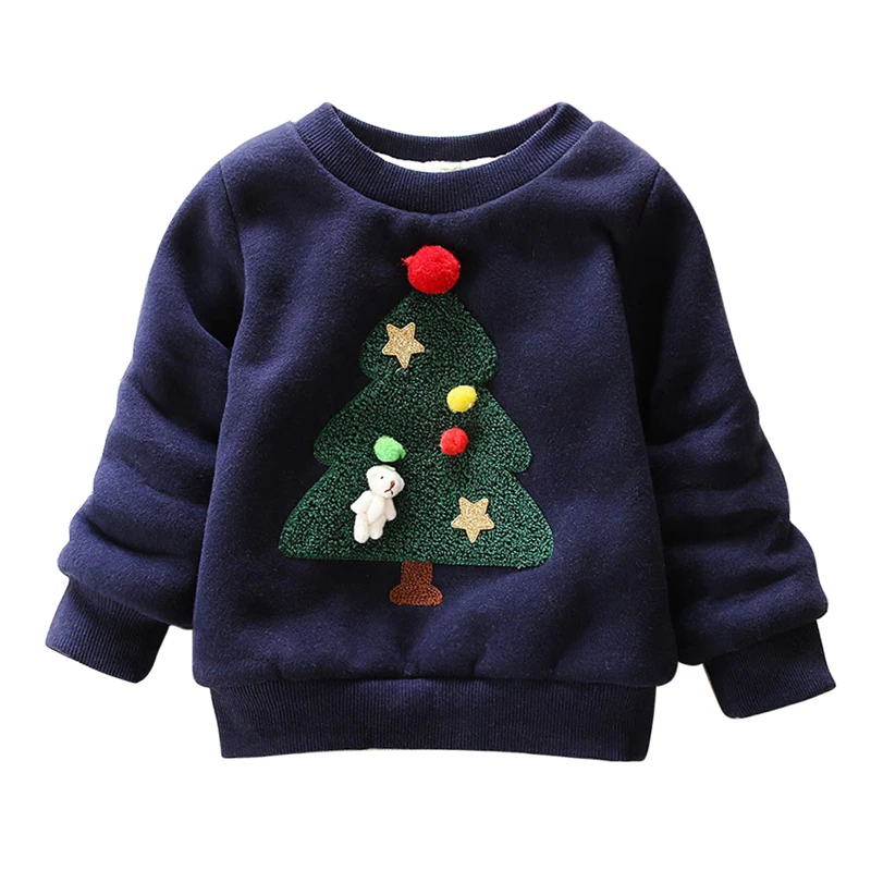 Осенне-зимние толстовки с длинными рукавами и рождественской елкой для мальчиков и девочек, детская футболка, Детская флисовая верхняя одежда, топы для малышей