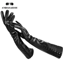 Модные новые зимние длинные кожаные женские перчатки, женские длинные перчатки из овчины, теплые тонкие длинные кожаные перчатки из натуральной кожи-CHK-50