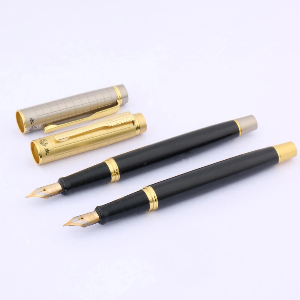 1Pc 새로운 오피스 메탈 블랙 펜 골든 트림 중간 펜촉 쓰기 만년필golden fountain penfountain