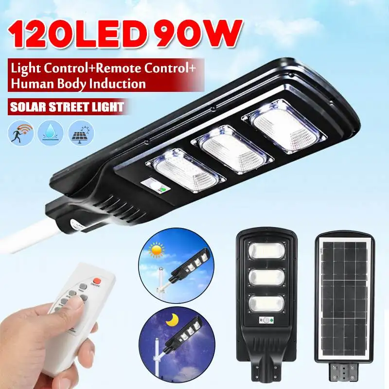 

Outdoor 90W 120LED Waterproof Street Light Solar Powered PIR Motion Light With Remote Control for Garden Yard Street Flood Lamp