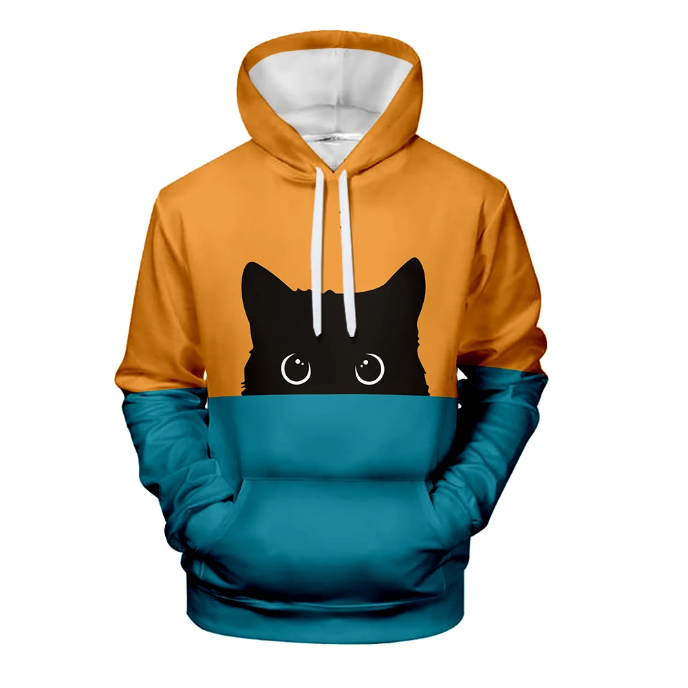 Черная толстовка с капюшоном с 3D-принтом кота, Мужской пуловер, розовый и синий цвета, стильные женские теплые стильные детские толстовки с капюшоном в стиле пэтчворк, толстовки, пальто