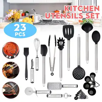 

23x Stainless Steel Kitchen Tools Set Cooking Tools Utensils Set Spatula Whisk Spoon Pizza cut Grater Kitchenware Cookware set