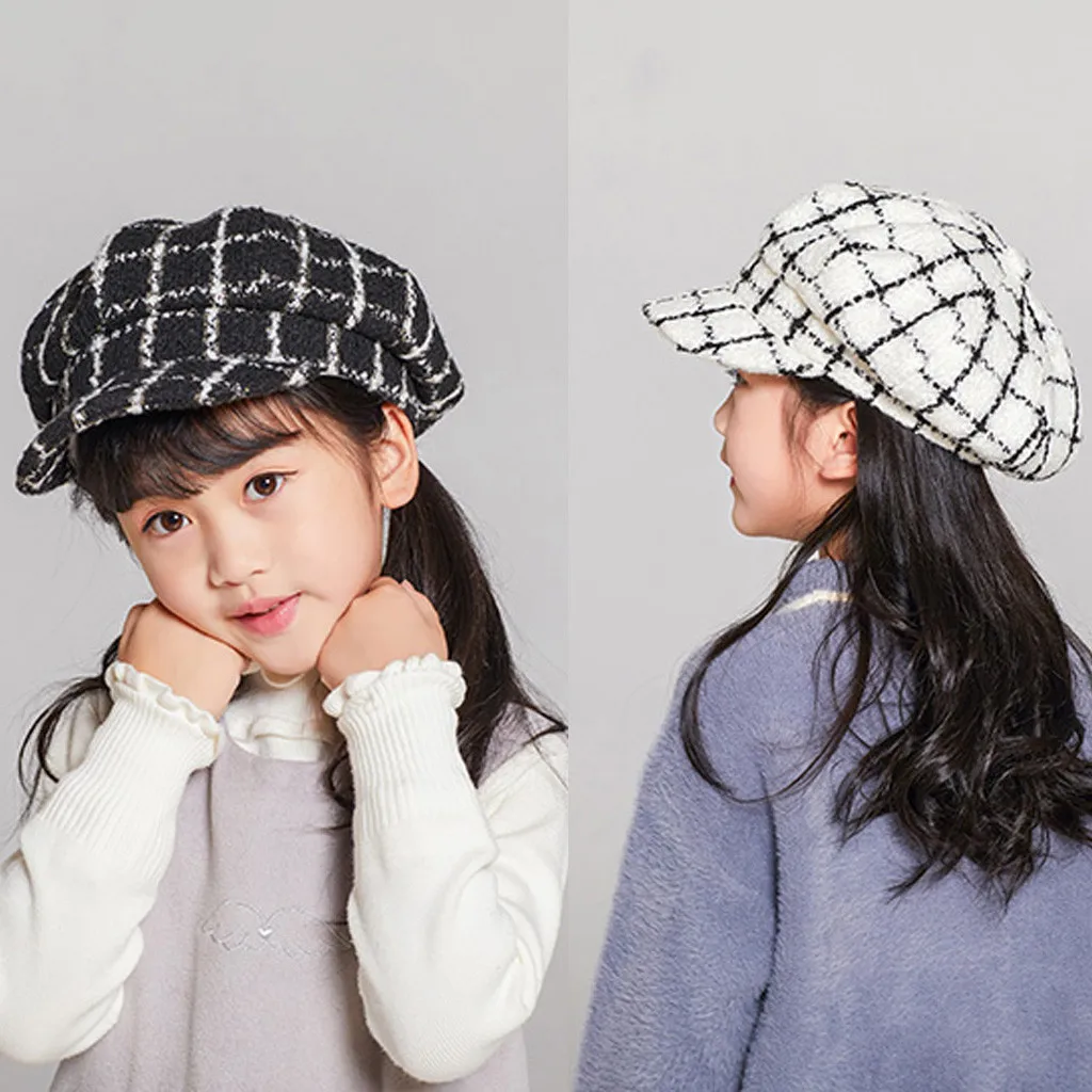 子供帽子女の子ベレー帽新秋とチェック柄冬の快適な通気性キャップ帽子
