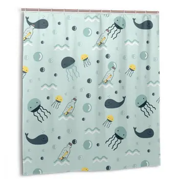 

CHARM HOME Aquarius With The Flow Bottle Shower Curtain 66x72 In Customized Bathroom Decorative Waterproof Polyester Curtains