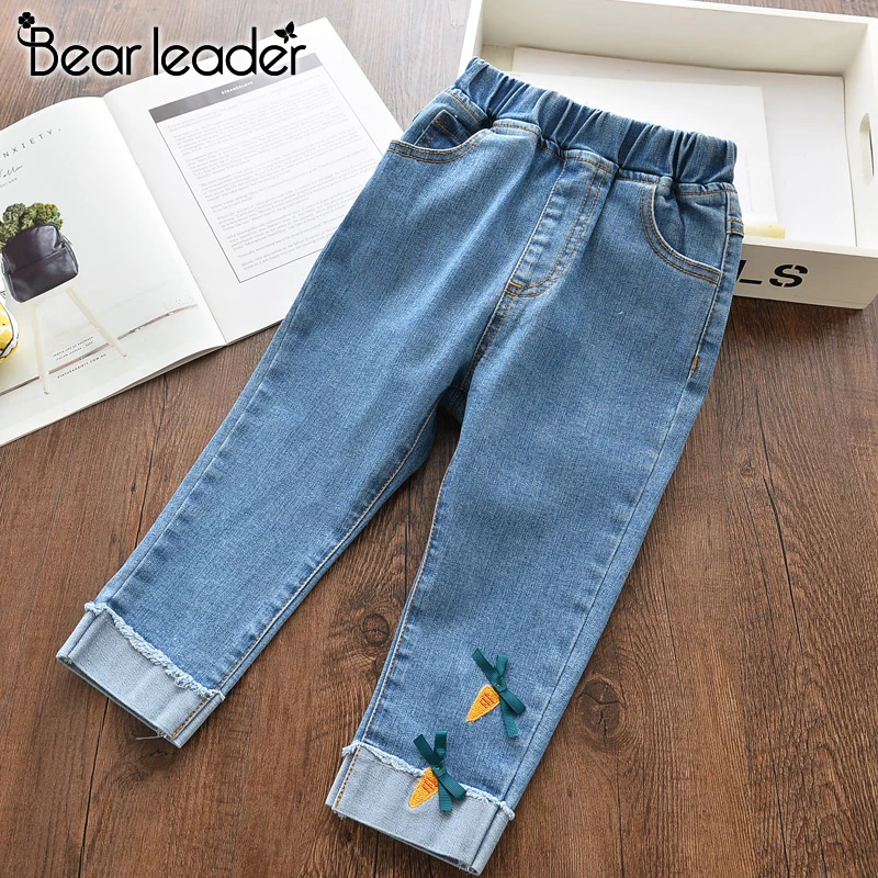 Bear Leader/джинсы для девочек новые летние брюки с цветочной вышивкой детские джинсы