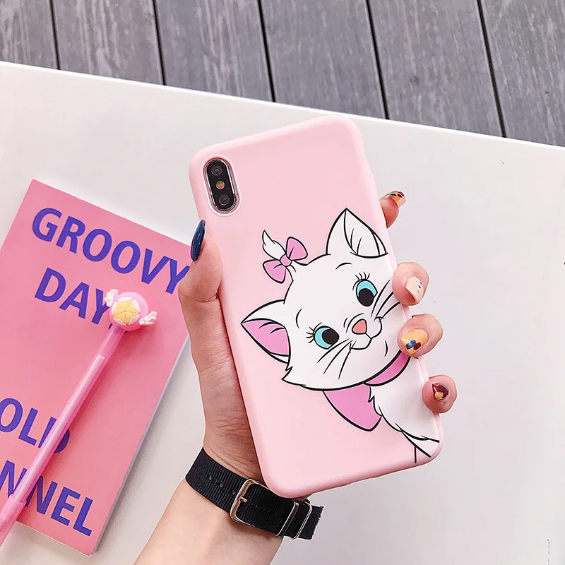 Аристокаты мультфильм Tsundere Зонт кошка Мэри чехол для iPhone X Xs XR Max 7 8 6 6s Plus милый котенок розовый Кремний Мягкий ТПУ чехол Капа