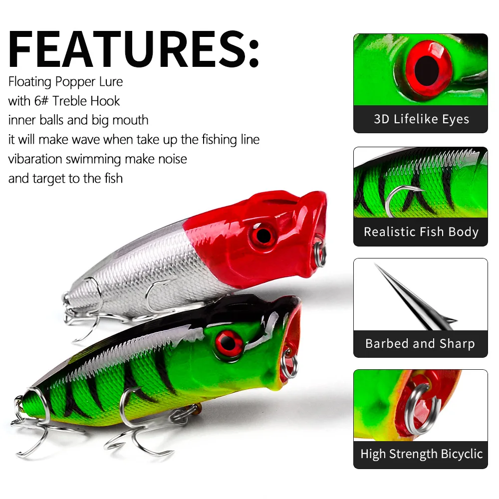 1 Pcs Topwater Popper Fishing Lures 9cm 12.5g Floating Poper Wobbler Hard  Artificial Bait With