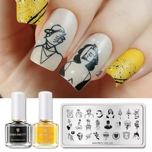 BORN PRETTY 3 шт. набор для штамповки лака черный лак для ногтей Цветочный геометрический узор штамповка шаблон набор лака DIY изображение пластины