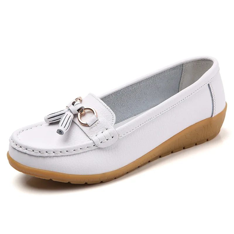 BeckyWalk Spring Wedge Shoes Women Autumn Leather Shoes Woman Slip On Female Loafer Shoe Woman Moccasins Plus Size 35-43 WSH2989