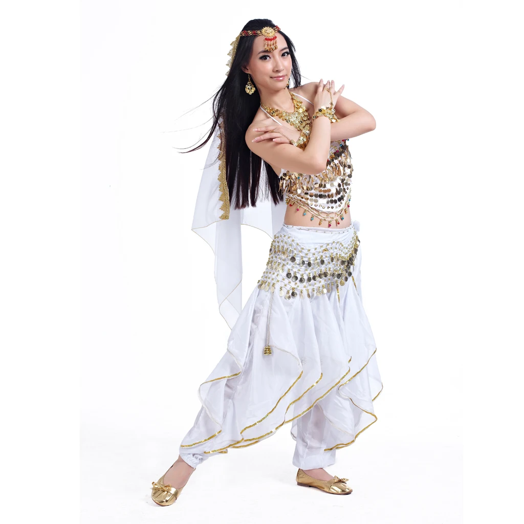 Women`s Belly Dance Costume Sets All Accessories Short Sleeve Top - Color: Royal Blue