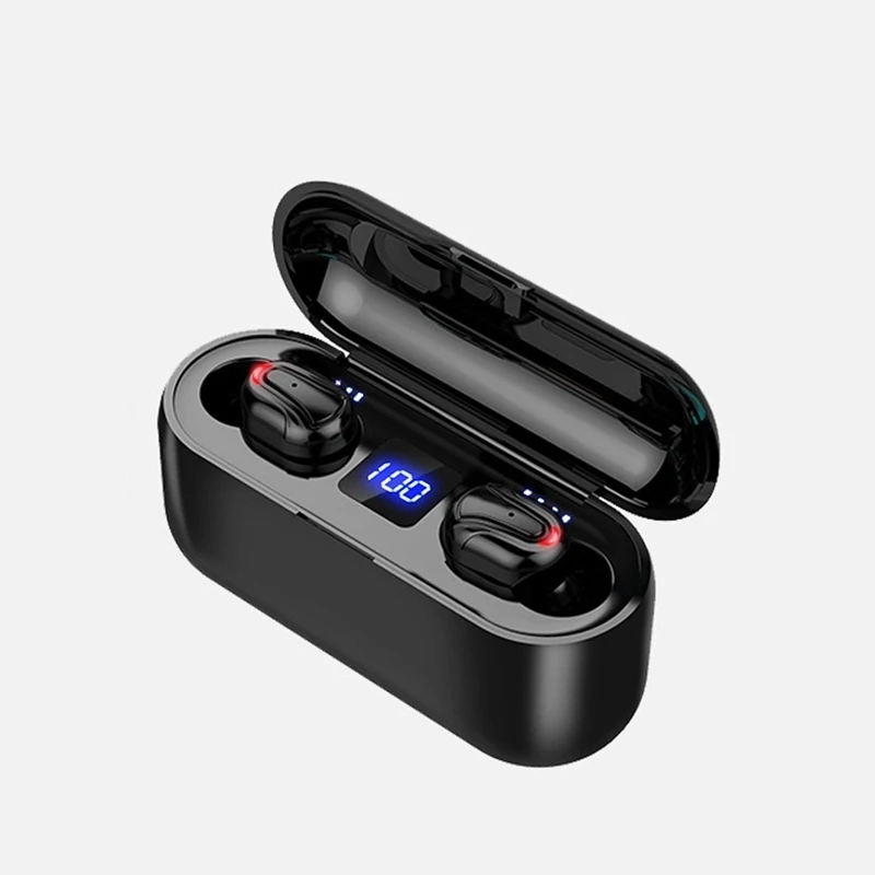 BLACK Bluetooth V5.0 наушники HD Стерео шумоподавление TWS мини беспроводные наушники IPX7 водонепроницаемые наушники с Мощный светодиодный дисплей - Цвет: BLACK