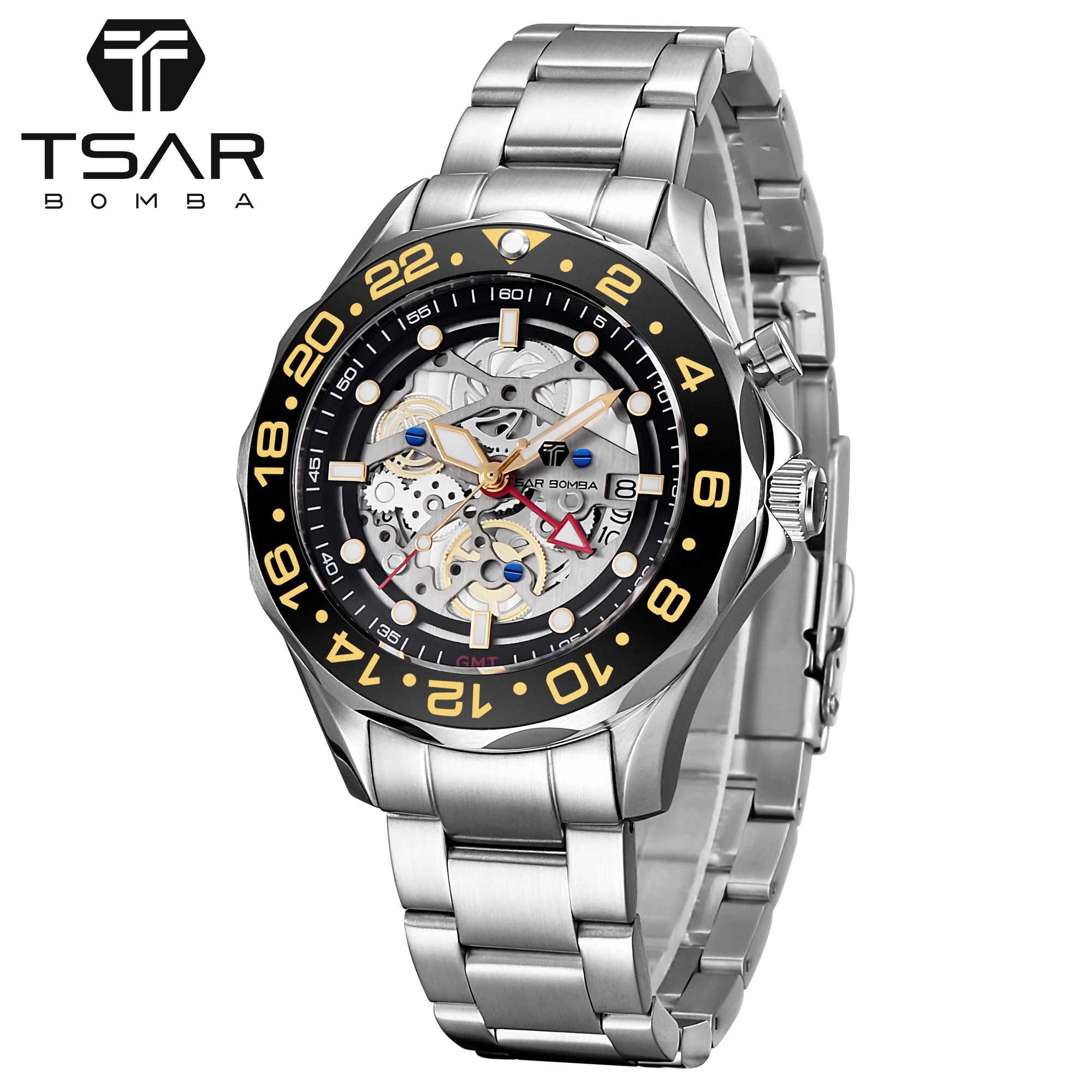 TSAR BOMBA Luxury Mens Watch 20 ATM Hybrid Automatic Movement Sapphire Glass GMT  Diver Watches for Men Stylish Sport Wristwatch luxury mechanical watch
