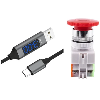 

1 Pcs 600V 10A Momentary Switch Red Green Mushroom Push Button Station & 1 Pcs Type-C Digital Display Data Line