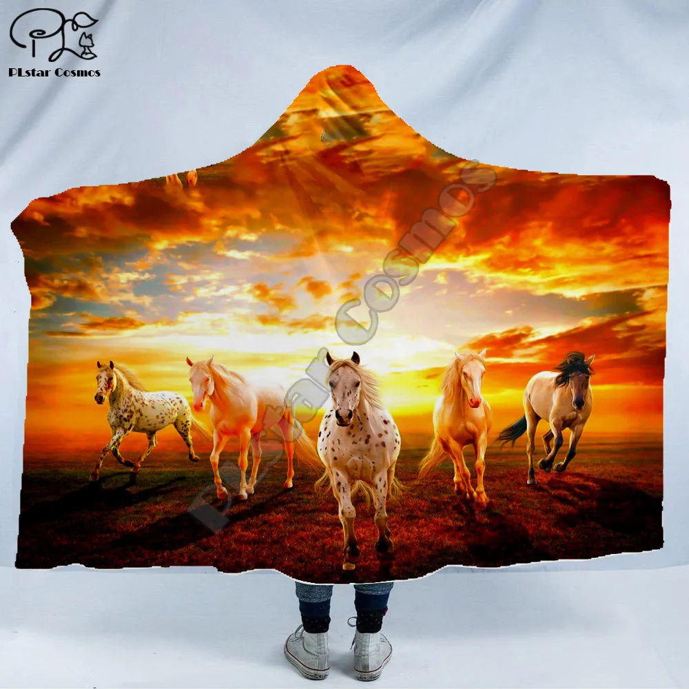 

Colorful horse Graffiti Character Hooded Blanket Adult/child Sherpa Fleece Wearable Blanket Microfiber Bedding M-006