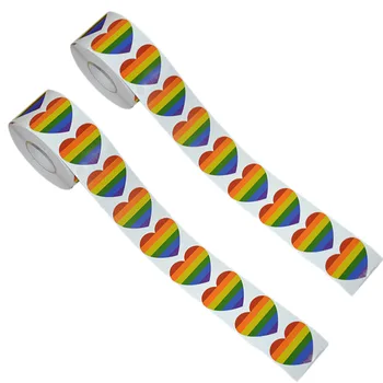 

2 Rolls (1000 Pieces) Gay Pride Stickers Rainbow Color Stickers To Show The Attitude Towards The Lgbt Cause, Heart Shape