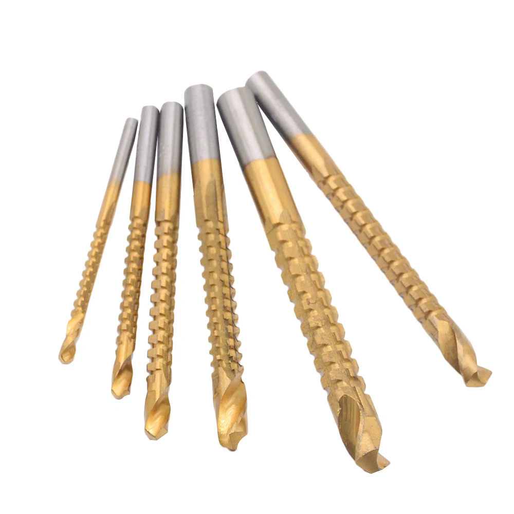 

6pcs/lots 3-8mm Titanium Coated HSS Drill Bit Electric Drill Plastic Metal Hole Grooving Drill Saw Carpenter Woodworking Tools