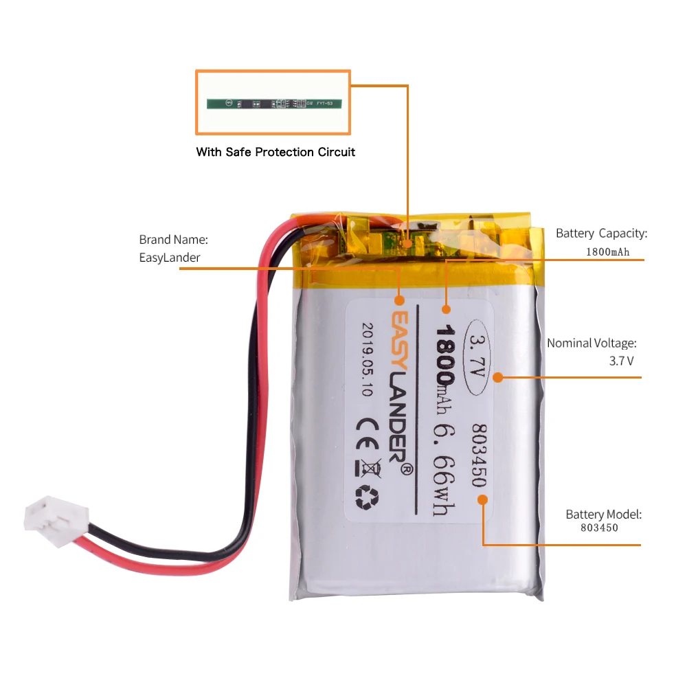 JST PH 2,0 мм 2pin 3,7 V 1800mAh литий-полимерный LiPo аккумулятор Arduino MKR100 карта для MP3 DVD PAD камеры gps ноутбука 803450